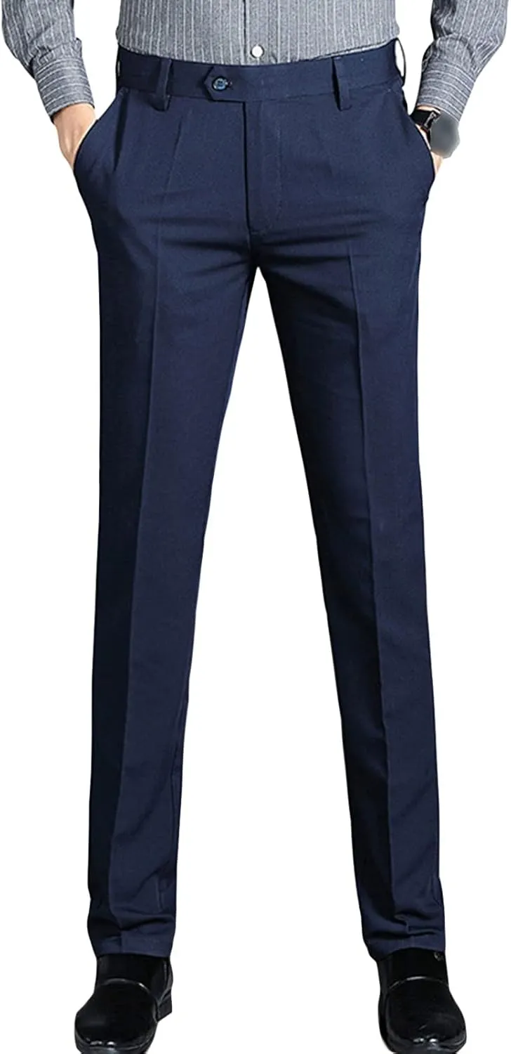 Men's Slim-Fit Flat-Front Dress Pant Classic-Fit Expandable-Waist Chino Pant Comfort Cotton Stretch Pants