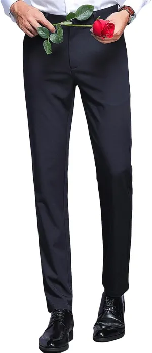 Men'S Stretch Dress Pants Slim Fit Skinny Suit Pants Chino Pants Comfort Straight Flat Front Dress Pant (30,Blue)