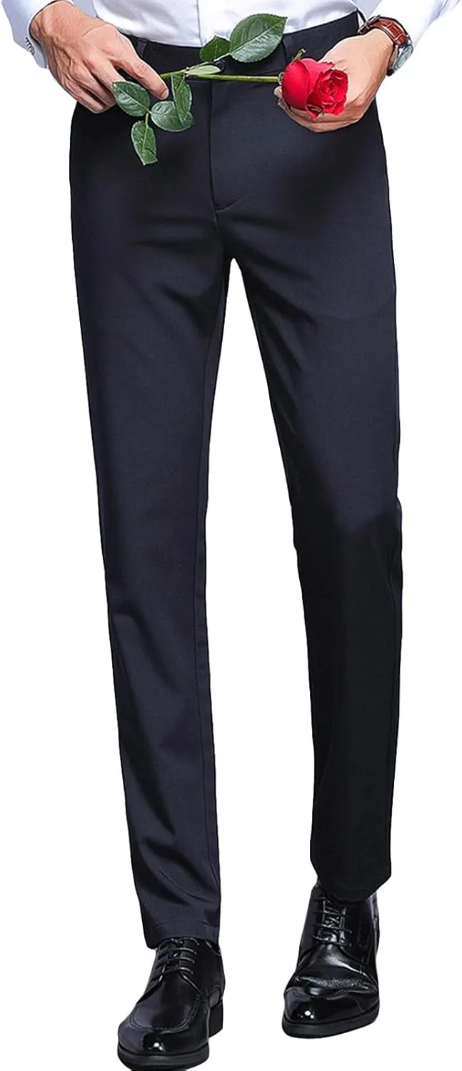 Men'S Stretch Dress Pants Slim Fit Skinny Suit Pants Chino Pants Comfort Straight Flat Front Dress Pant (30,Blue)
