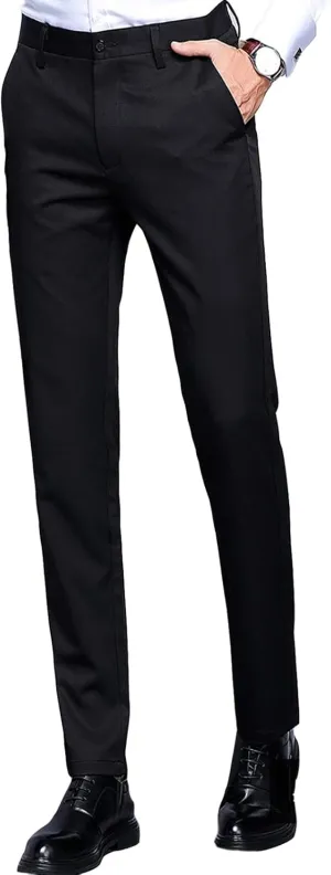 Men'S Stretch Dress Pants Slim Fit Skinny Suit Pants Chino Pants Comfort Straight Flat Front Dress Pant (32,Black), Black, 32