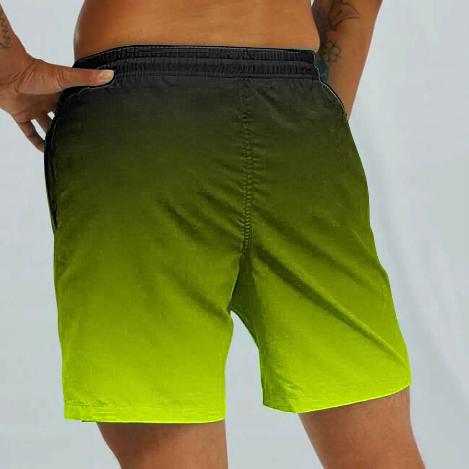 Mens Summer Beach Short Pants Gradient Drawstring Elastic Stretch Casual Shorts Multi-Pocket Fast Dry Baggy Jorts
