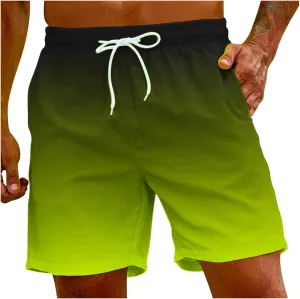 Mens Summer Beach Short Pants Gradient Drawstring Elastic Stretch Casual Shorts Multi-Pocket Fast Dry Baggy Jorts