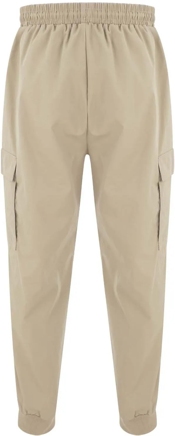 Mens Summer Yoga Pants Elastic Waist Ankle Length Cargo Pants with Multi Pockets Loose Fit Casual Cinch Bottom Trousers