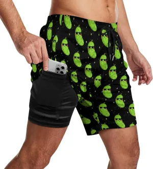 Mens Swim Trunks with Compression Liner 9 Inch Inseam Quick Dry Board Shorts