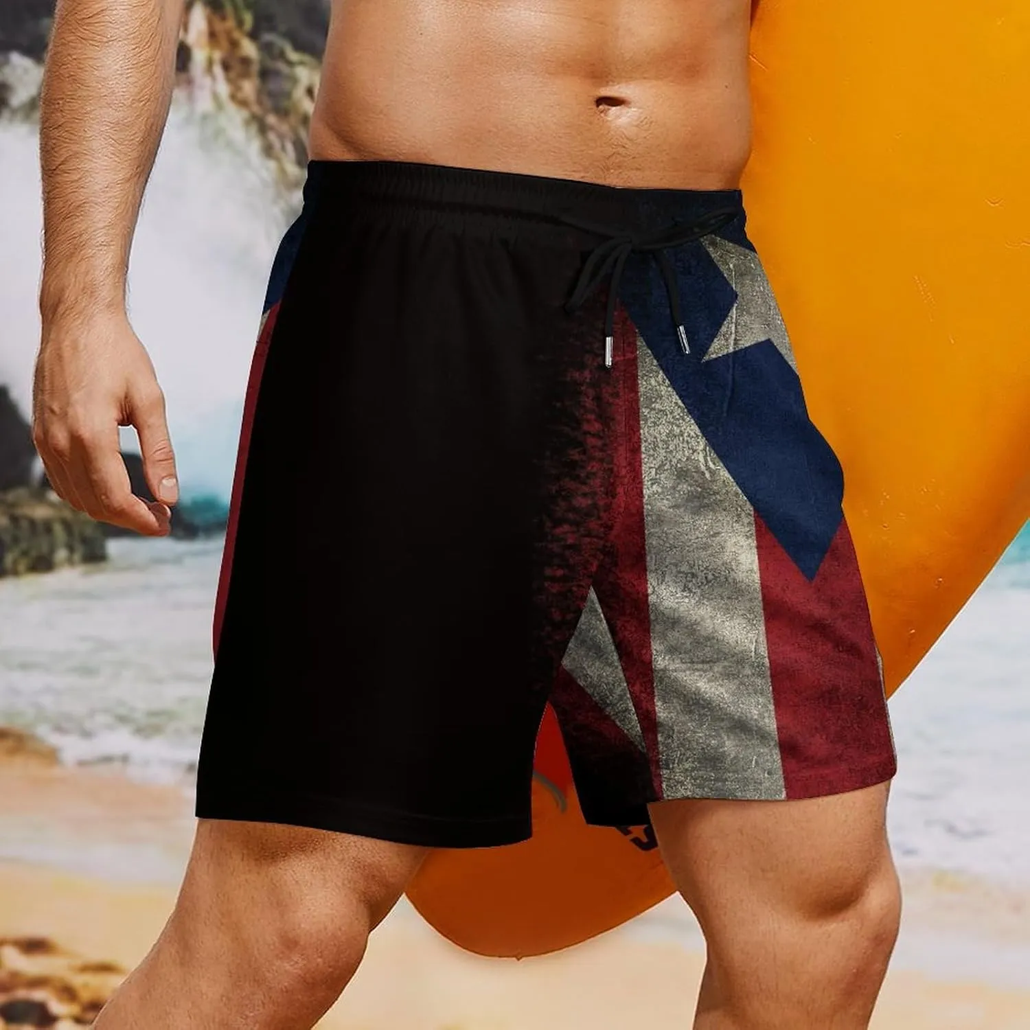 Mens Swim Trunks with Compression Liner 9 Inch Inseam Quick Dry Board Shorts