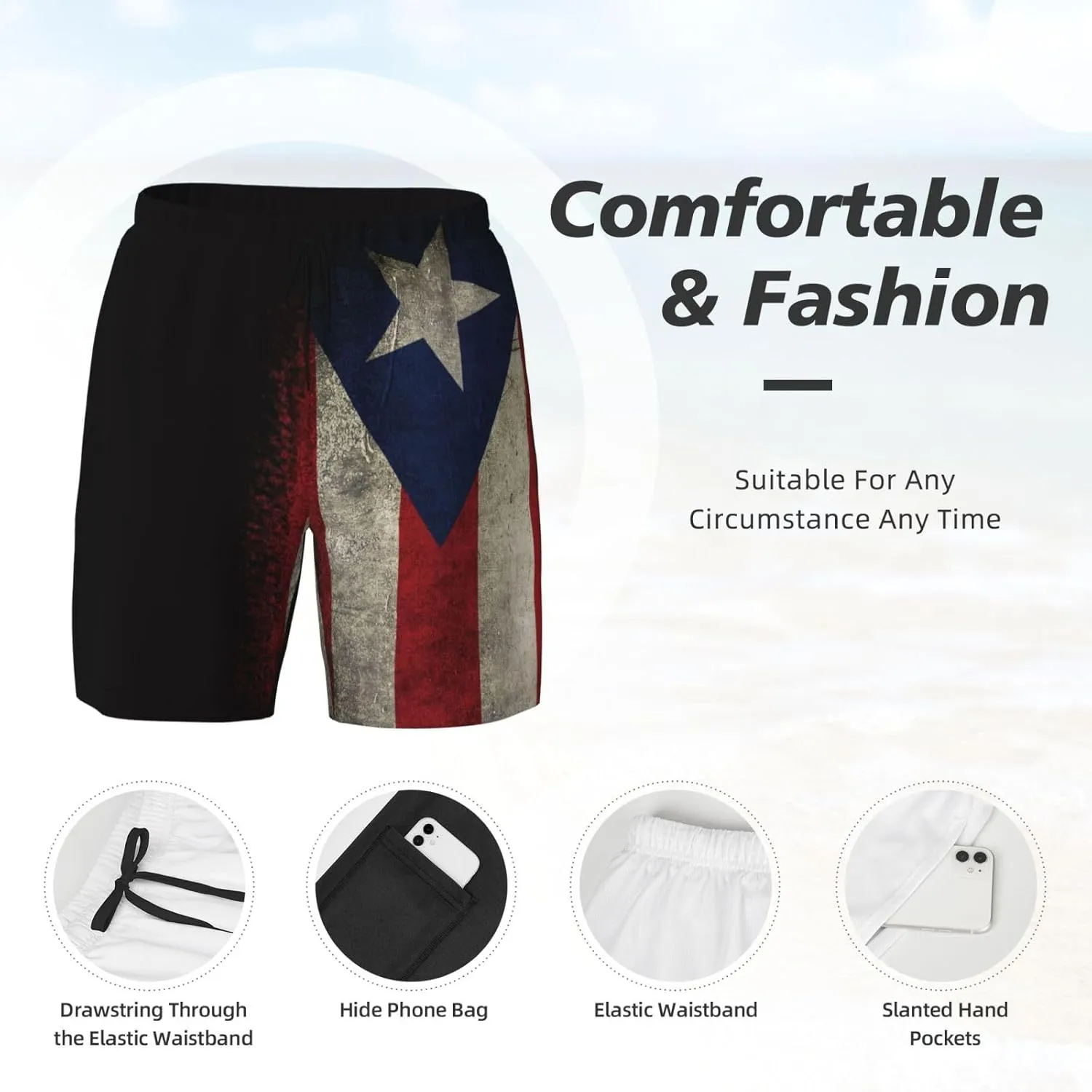 Mens Swim Trunks with Compression Liner 9 Inch Inseam Quick Dry Board Shorts