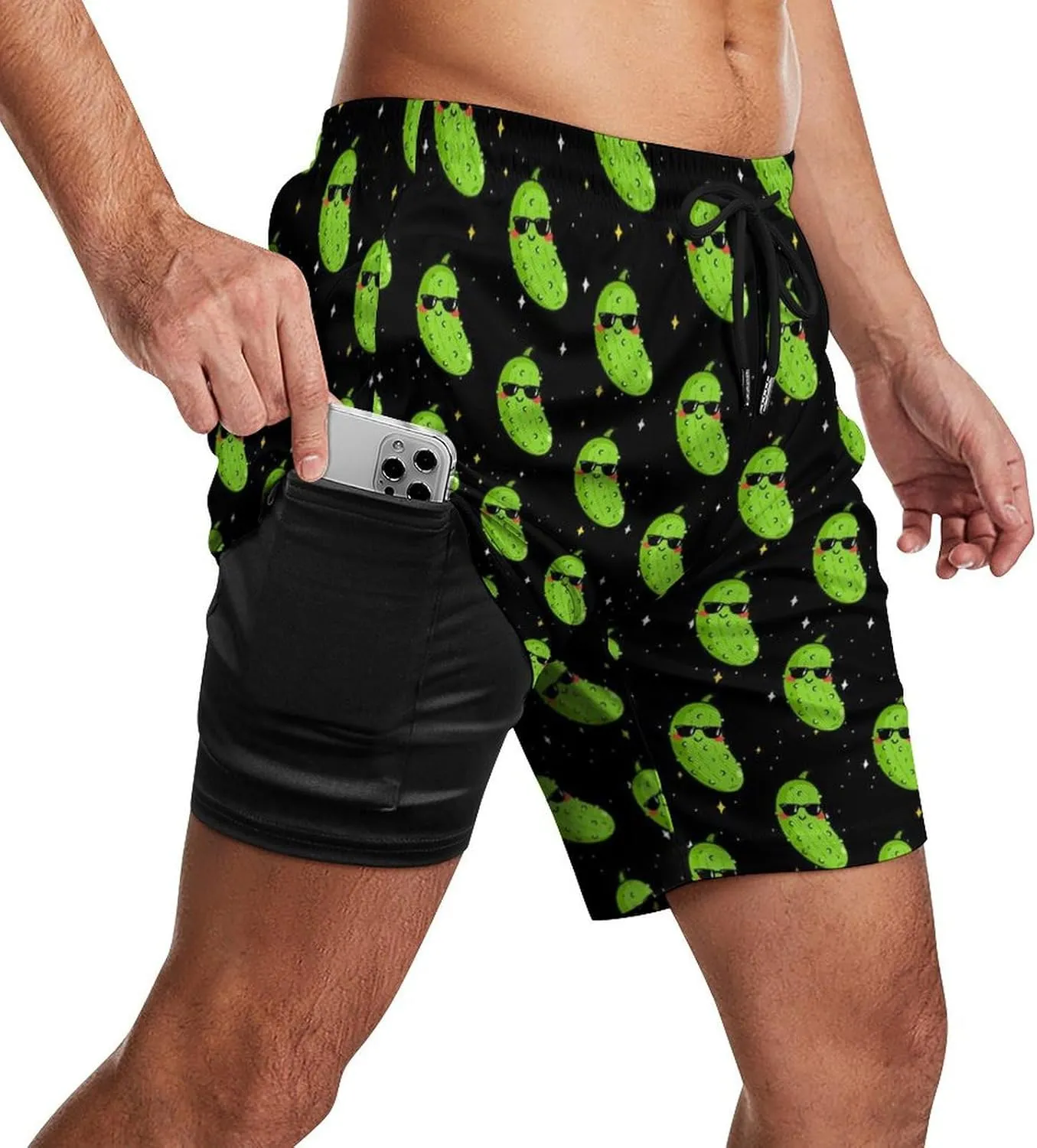 Mens Swim Trunks with Compression Liner 9 Inch Inseam Quick Dry Board Shorts