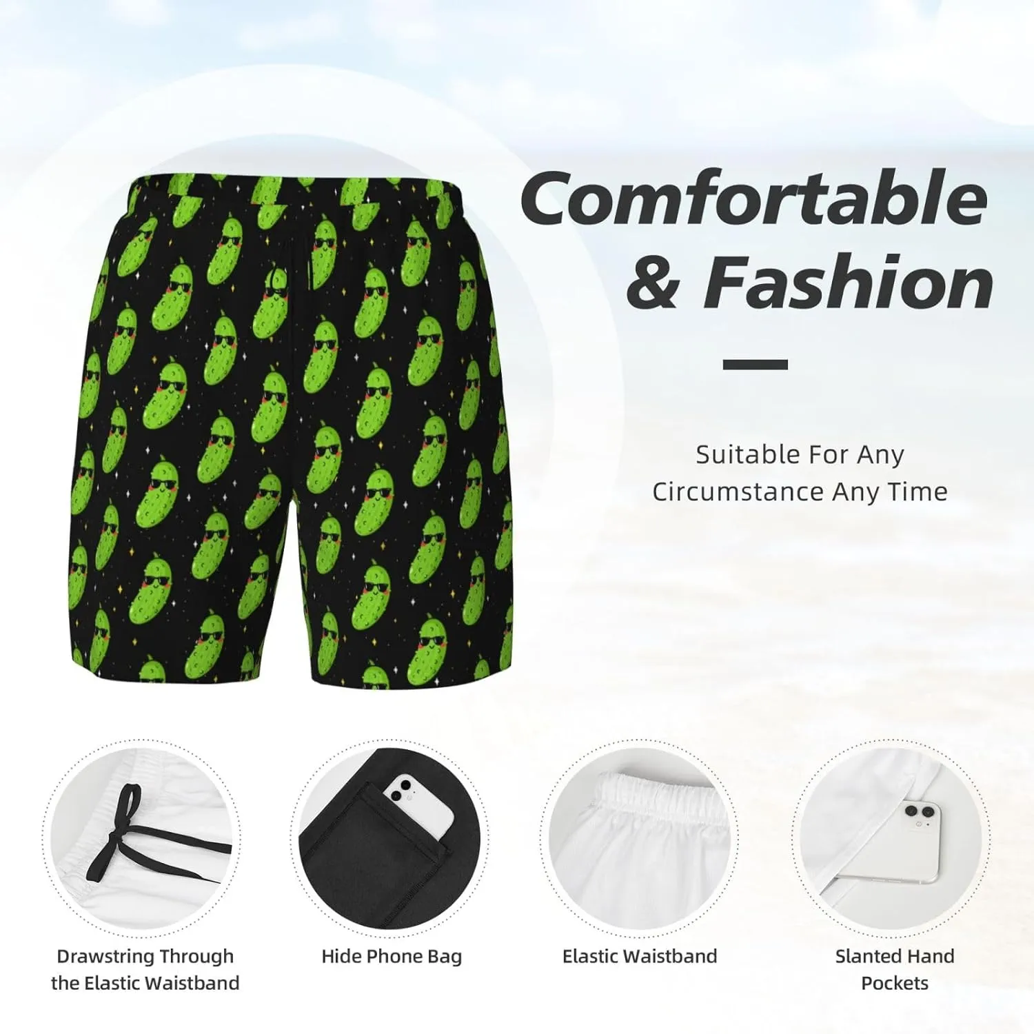 Mens Swim Trunks with Compression Liner 9 Inch Inseam Quick Dry Board Shorts