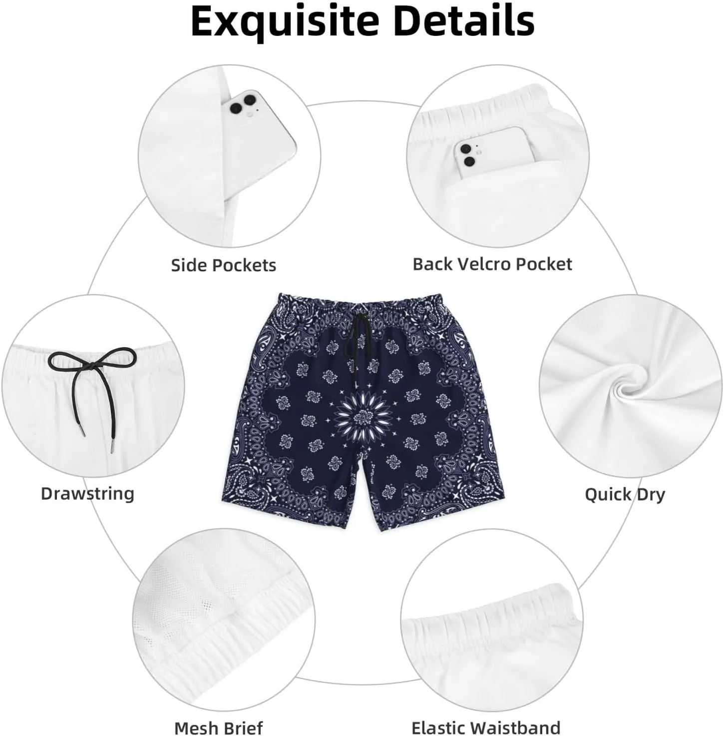 Mens Swim Trunks with Mesh Lining,Quick Dry Swimsuit Board Shorts Beach Pants Swimwear Bathing Suits
