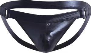 Men's Underwear Faux Leather Thong Underwear G-String with Pouch Butt-Flaunting Gym Low Rise Brief Black