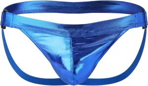 Men's Underwear Faux Leather Thong Underwear G-String with Pouch Butt-Flaunting Gym Low Rise Brief Blue