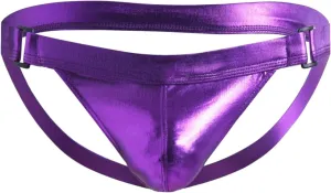 Men's Underwear Faux Leather Thong Underwear G-String with Pouch Butt-Flaunting Gym Low Rise Brief Purple
