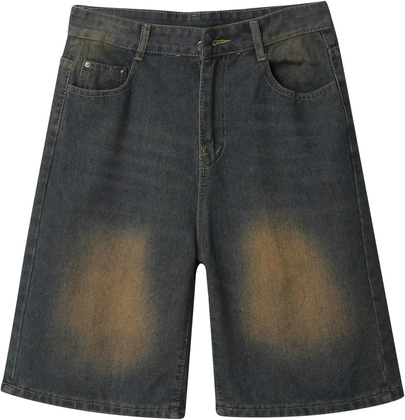 Mens Y2K Grunge Baggy Jean Shorts Wide Leg Hip Hop Skateboard Pants Loose Denim Shorts with Pockets Streetwear
