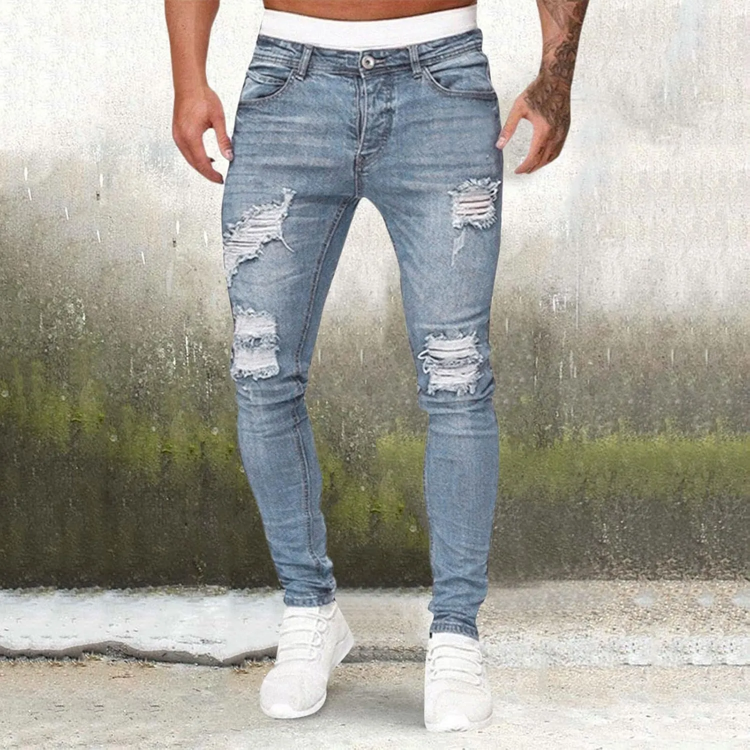 MIDOO Slim Fit Jeans for Men Ripped Distressed Straight Leg Denim Pants Fashion Comfort Pants Trousers with Pockets