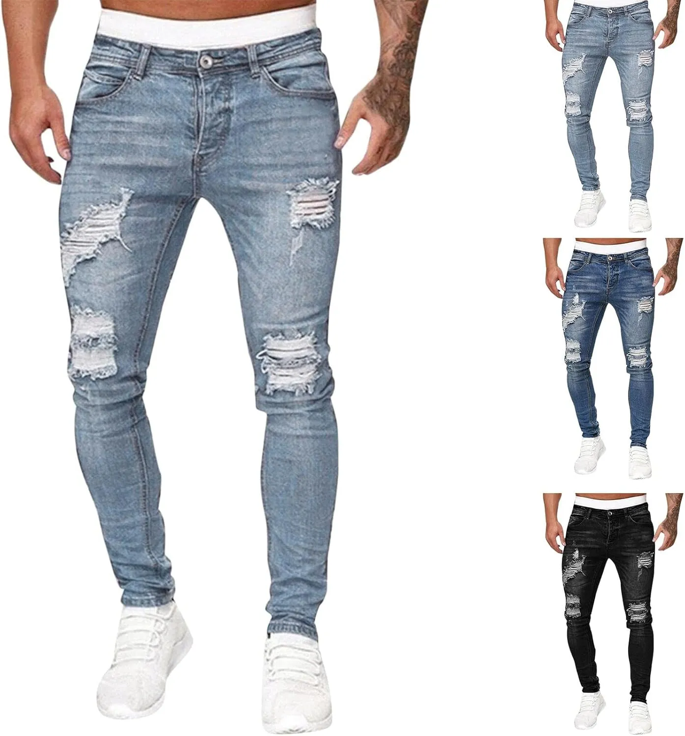 MIDOO Slim Fit Jeans for Men Ripped Distressed Straight Leg Denim Pants Fashion Comfort Pants Trousers with Pockets