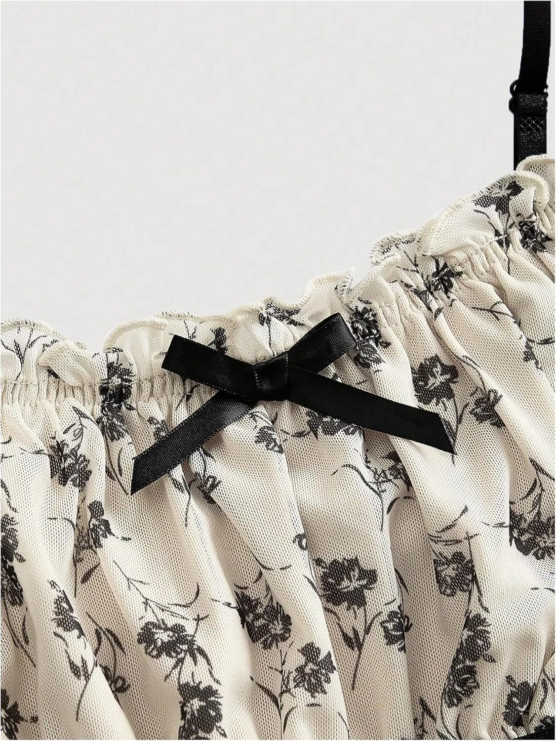 Milumia Women's Ditsy Floral Bowknot Camisoles Ruched Bust Lettuce Hem Cami Crop Tops