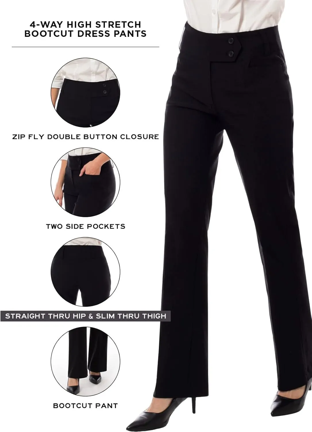 MixMatchy Women's Ultra Stretch Lux Comfort with Flex Motion Bootcut Dress Pants Work Business Office Trousers
