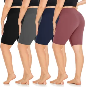 MOREFEEL 4 Pack Plus Size Biker Shorts for Women XL-4XL  8" High Waisted Non-See Through Workout Super Soft Yoga Shorts