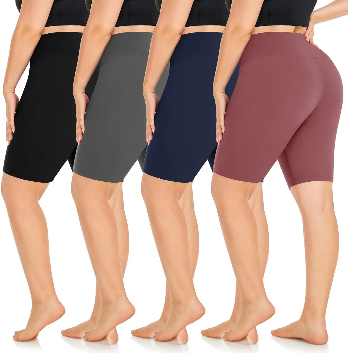 MOREFEEL 4 Pack Plus Size Biker Shorts for Women XL-4XL  8" High Waisted Non-See Through Workout Super Soft Yoga Shorts