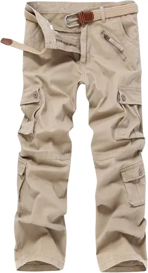 Muscularfit Black Cargo Pants Men Outdoor Fashion Buckle Zipper Solid Multi Pockets Loose Trousers Casual Sports Sweatpants
