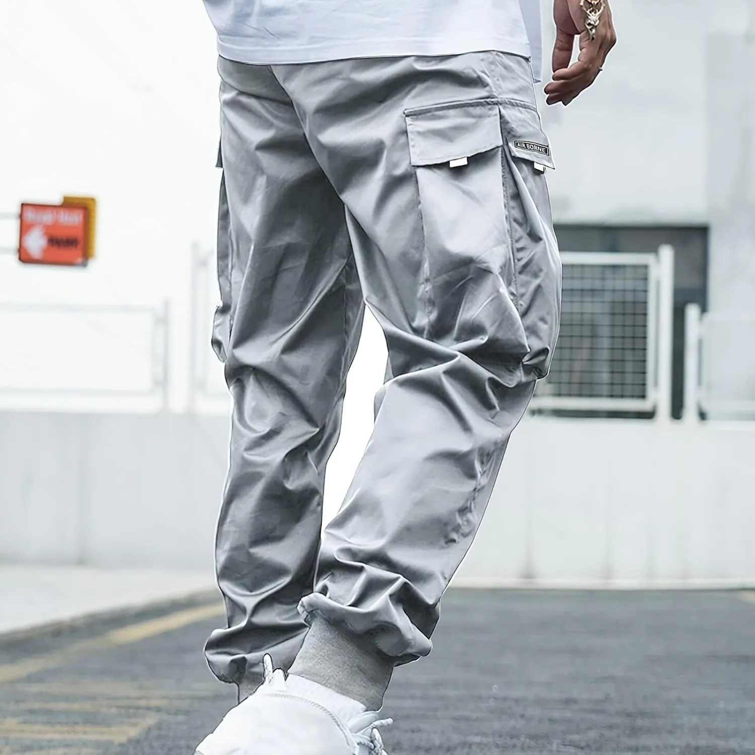 Muscularfit Men's Athletic Pants Loose Fit Multi Pockets Drawstring Sweatpants Causal Fashion Solid Elastic Waist Hiking Pant