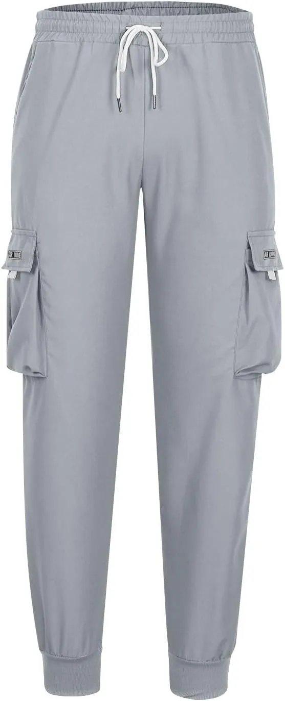 Muscularfit Men's Athletic Pants Loose Fit Multi Pockets Drawstring Sweatpants Causal Fashion Solid Elastic Waist Hiking Pant