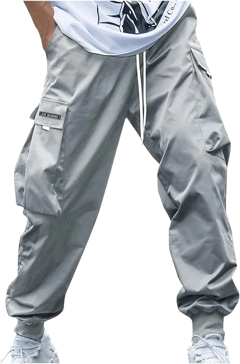 Muscularfit Men's Athletic Pants Loose Fit Multi Pockets Drawstring Sweatpants Causal Fashion Solid Elastic Waist Hiking Pant