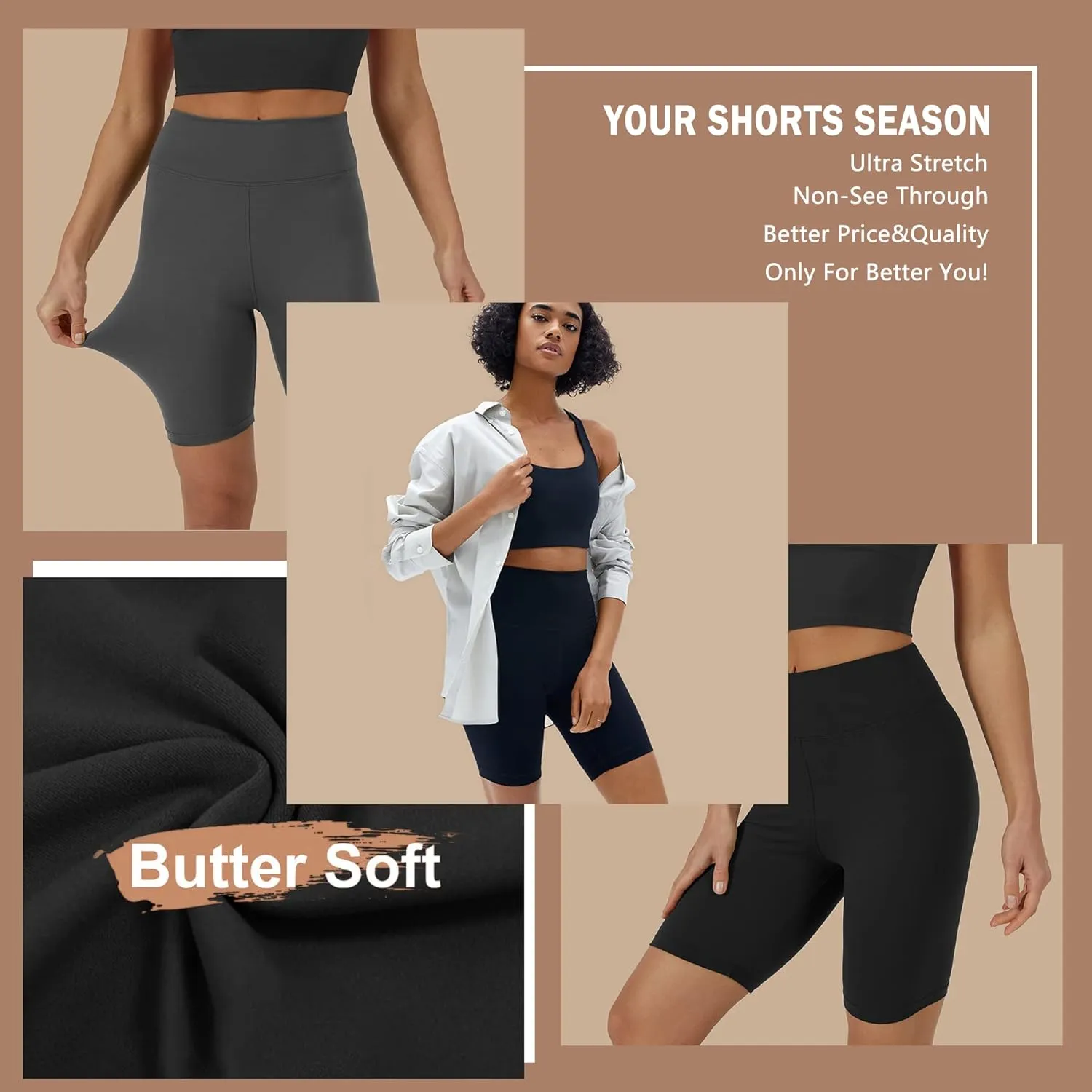Natural Feelings Buttercloud 4 Pack Biker Shorts for Women-8" High Waist Tummy Control Workout Shorts Athletic Gym Yoga Pants