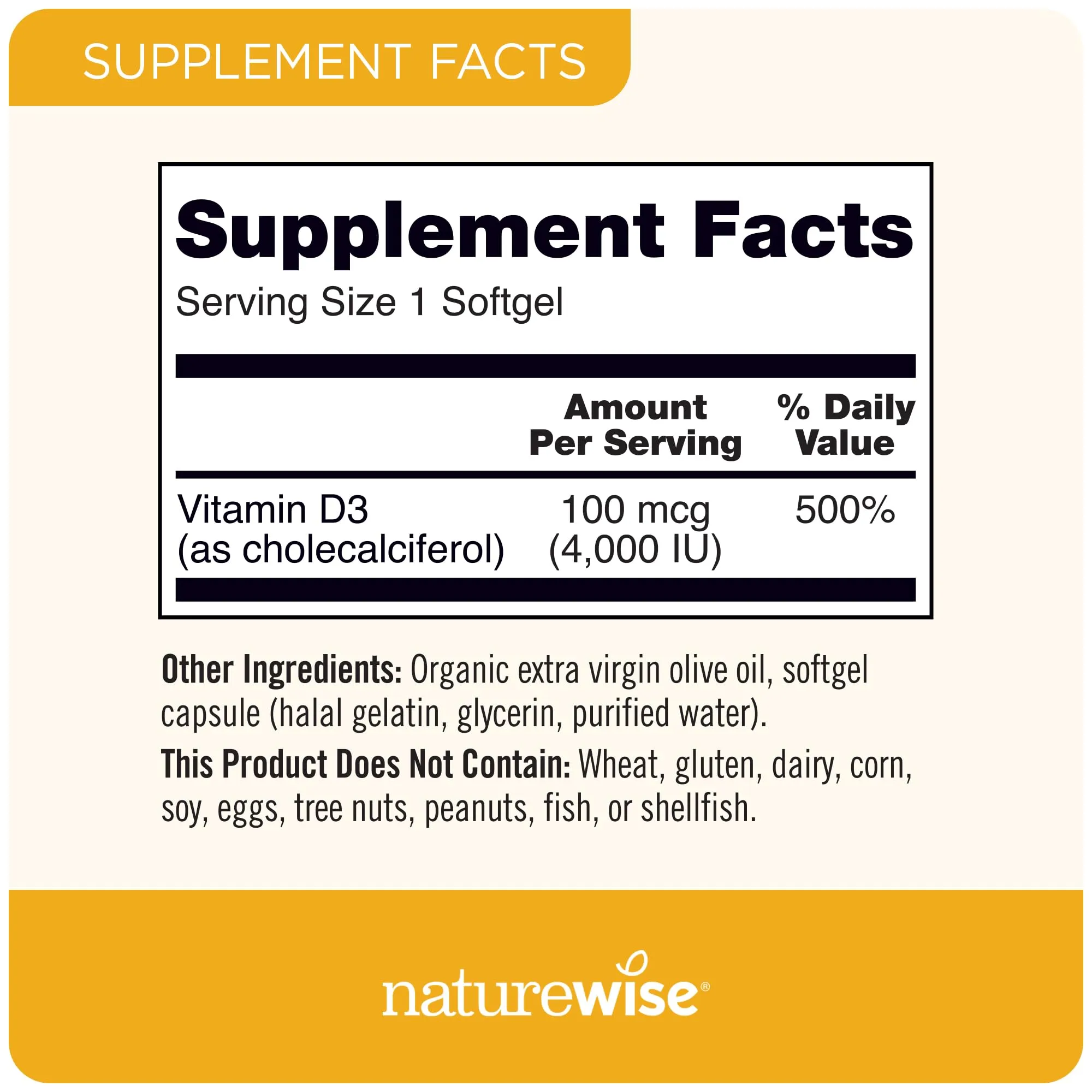 NatureWise Vitamin D3 4000iu (100 mcg) 200-Day Supply for Immune Support, Healthy Muscle Function, and Bone Health - Non-GMO, Gluten Free in Organic Extra Virgin Olive Oil, (Mini Softgel), 200 Count