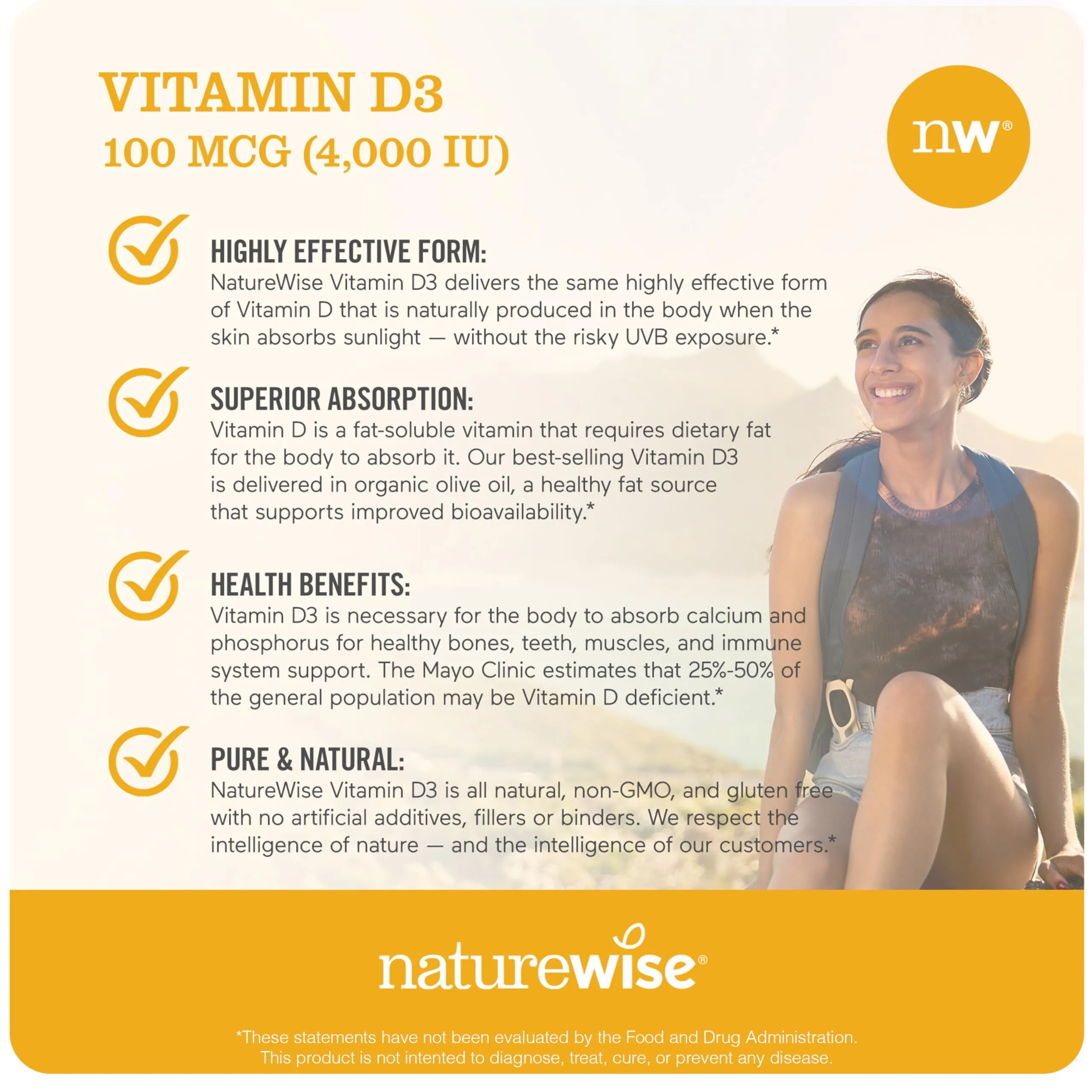 NatureWise Vitamin D3 4000iu (100 mcg) 200-Day Supply for Immune Support, Healthy Muscle Function, and Bone Health - Non-GMO, Gluten Free in Organic Extra Virgin Olive Oil, (Mini Softgel), 200 Count