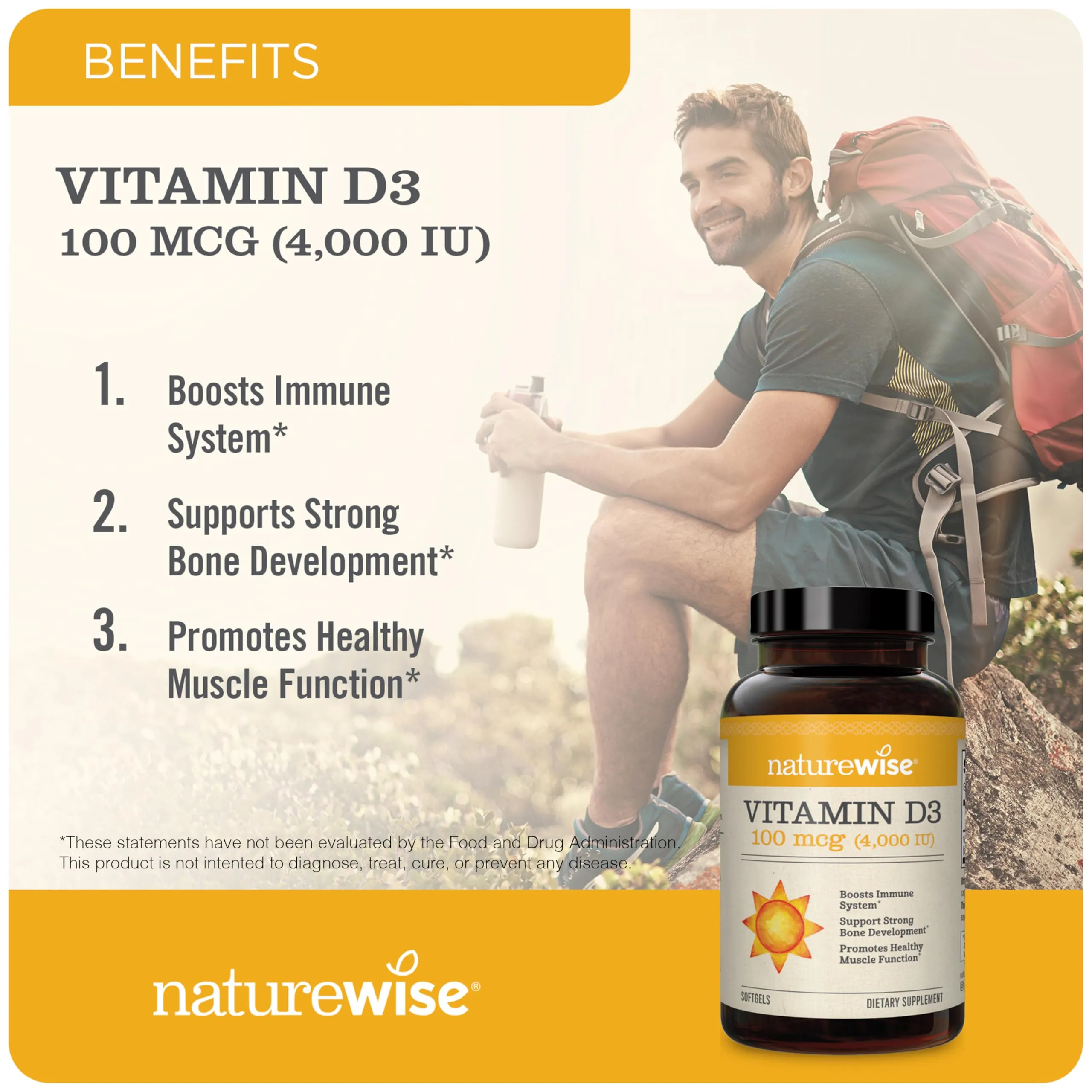 NatureWise Vitamin D3 4000iu (100 mcg) 200-Day Supply for Immune Support, Healthy Muscle Function, and Bone Health - Non-GMO, Gluten Free in Organic Extra Virgin Olive Oil, (Mini Softgel), 200 Count