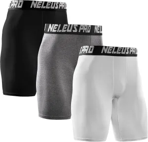 NELEUS Men's 3 Pack Performance Compression Shorts
