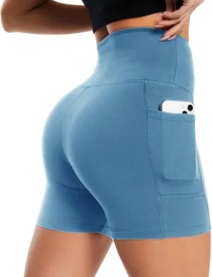 NEW YOUNG Biker Shorts with Pockets for Women High Waisted Tummy Control-5/8 Womens Bike Shorts for Workout Yoga