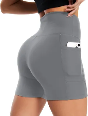 NEW YOUNG Biker Shorts with Pockets for Women High Waisted Tummy Control-5/8 Womens Bike Shorts for Workout Yoga