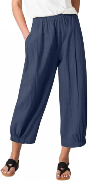 Nyybw High Waist Wide Leg Pants for Women Casual Crop Dress Pants Stretch Cotton Linen Pull On Office Capris Work Trousers