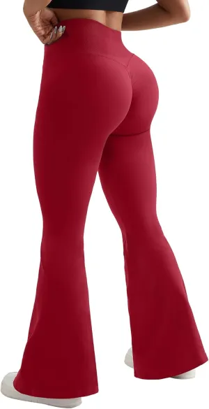 OMKAGI Butt Lifting Flare Leggings for Women Tummy Control Wide Leg Flared Yoga Pants