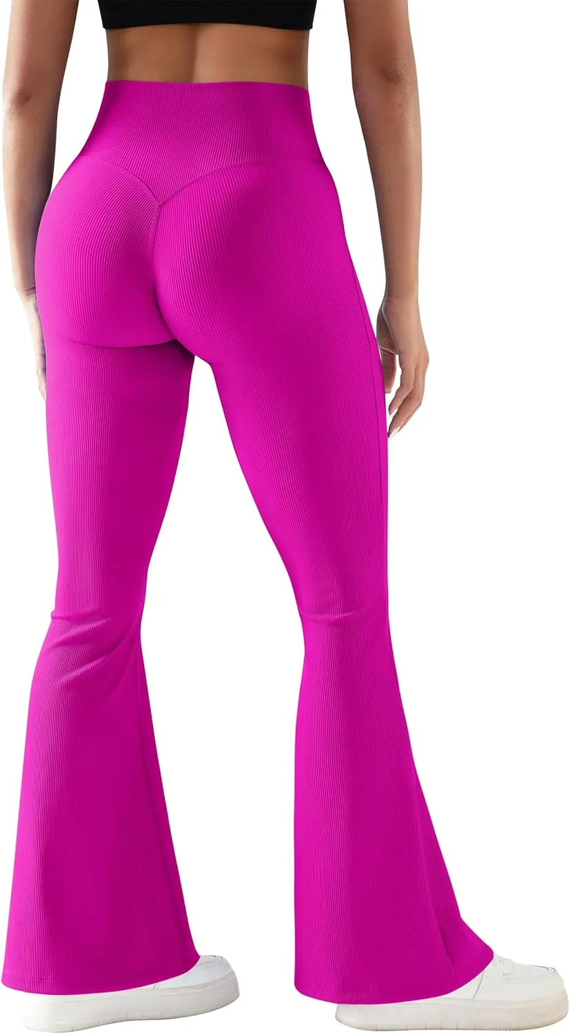 OMKAGI V Waist Flare Leggings for Women Tummy Control Wide Leg Yoga Pants with Pockets