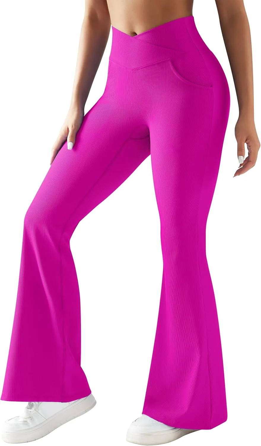 OMKAGI V Waist Flare Leggings for Women Tummy Control Wide Leg Yoga Pants with Pockets