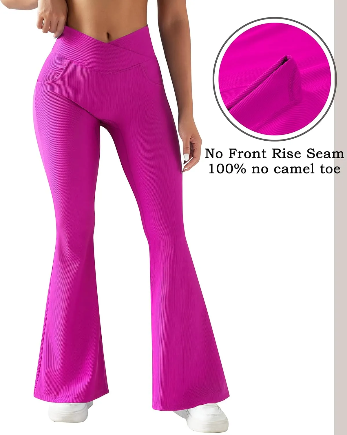 OMKAGI V Waist Flare Leggings for Women Tummy Control Wide Leg Yoga Pants with Pockets
