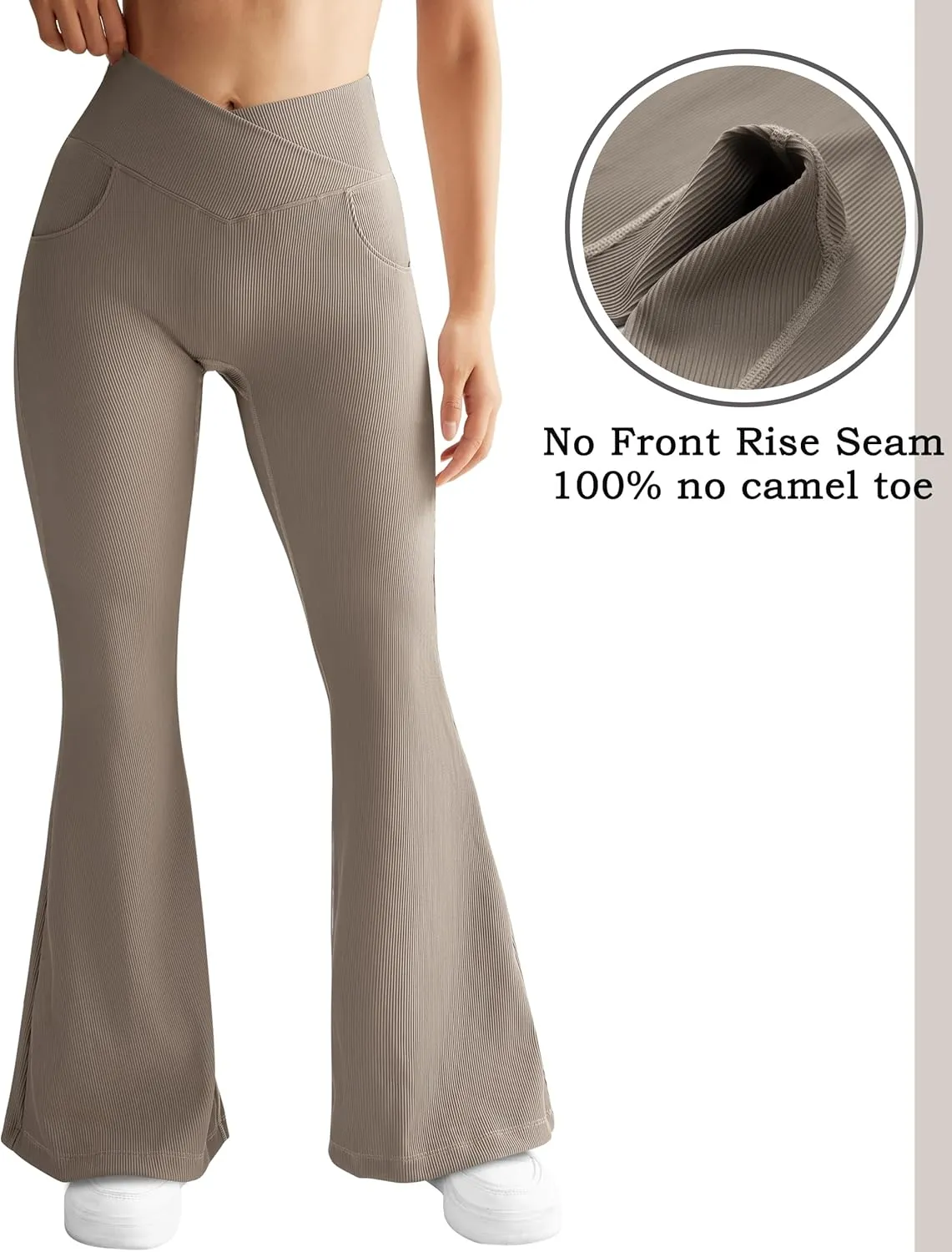 OMKAGI V Waist Flare Leggings for Women Tummy Control Wide Leg Yoga Pants with Pockets