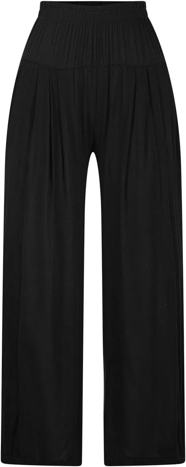 Oplxuo Cotton Linen Pants for Women Trendy Elastic Bottom Casual Comfy Baggy Harem Pants High Waist Summer Beach Trousers