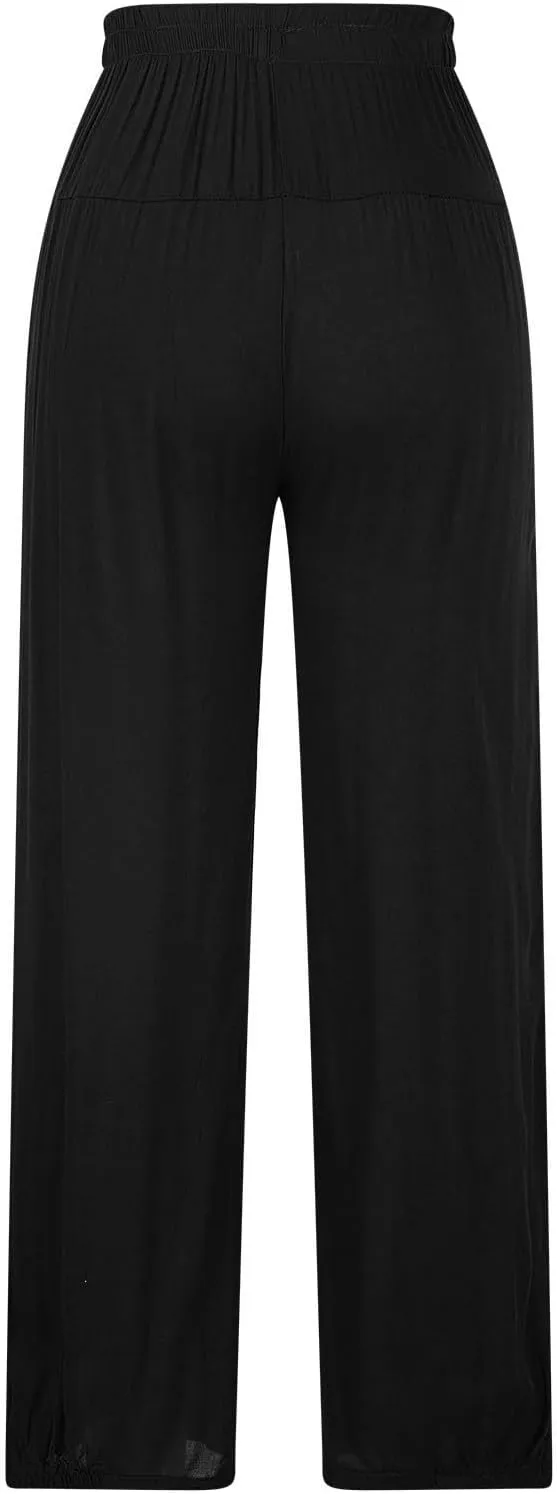Oplxuo Cotton Linen Pants for Women Trendy Elastic Bottom Casual Comfy Baggy Harem Pants High Waist Summer Beach Trousers