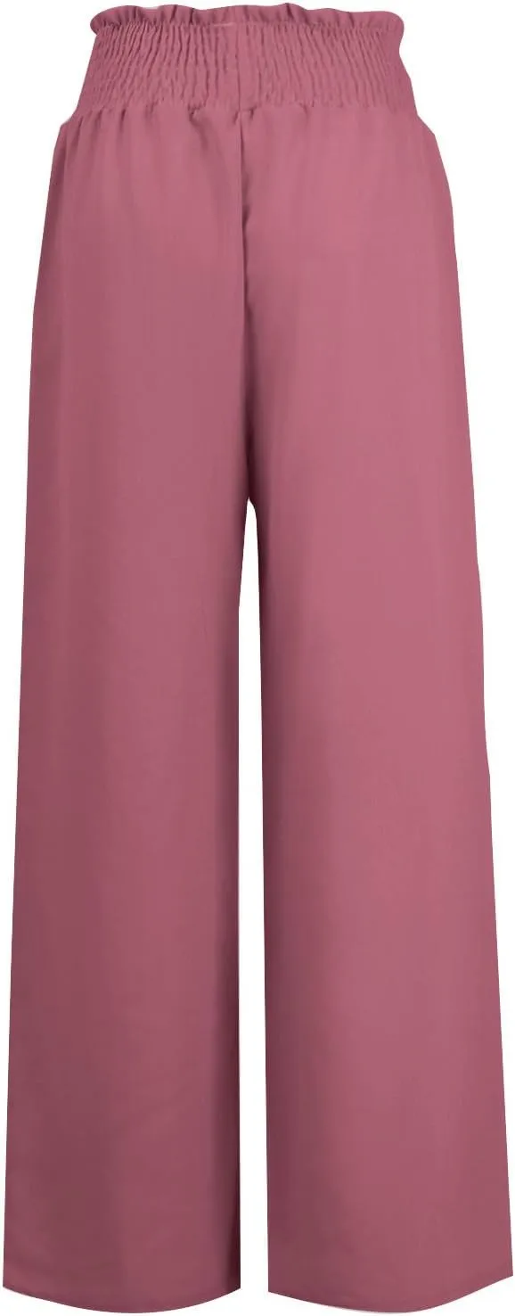 Palazzo Linen Pants for Women Summer Casual Boho Loose High Waist Wide Leg Pants Drawstring Trousers with Pockets