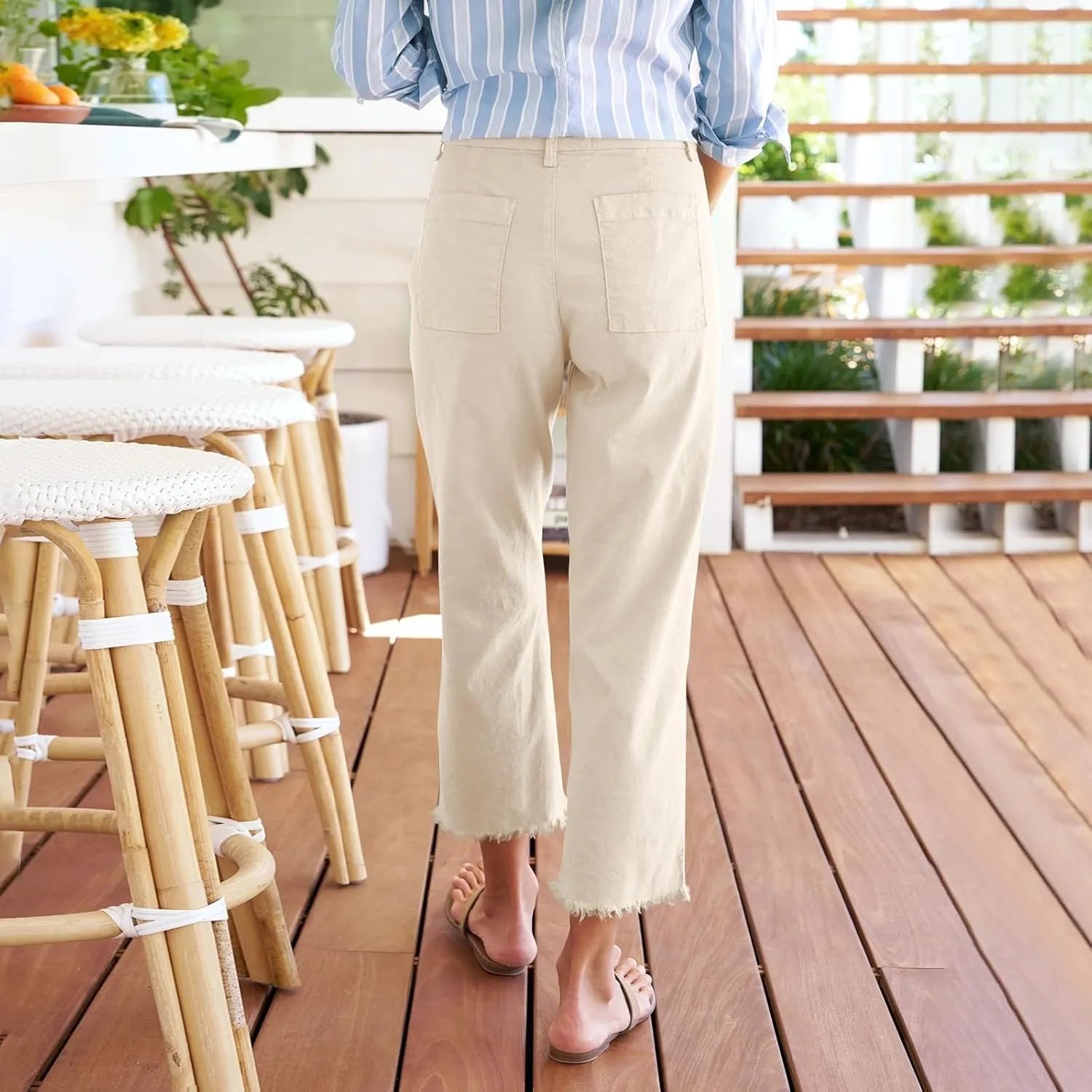 Pants for Women, Casual Pants Peasant Plus Size Straight Leg Linen Plaid