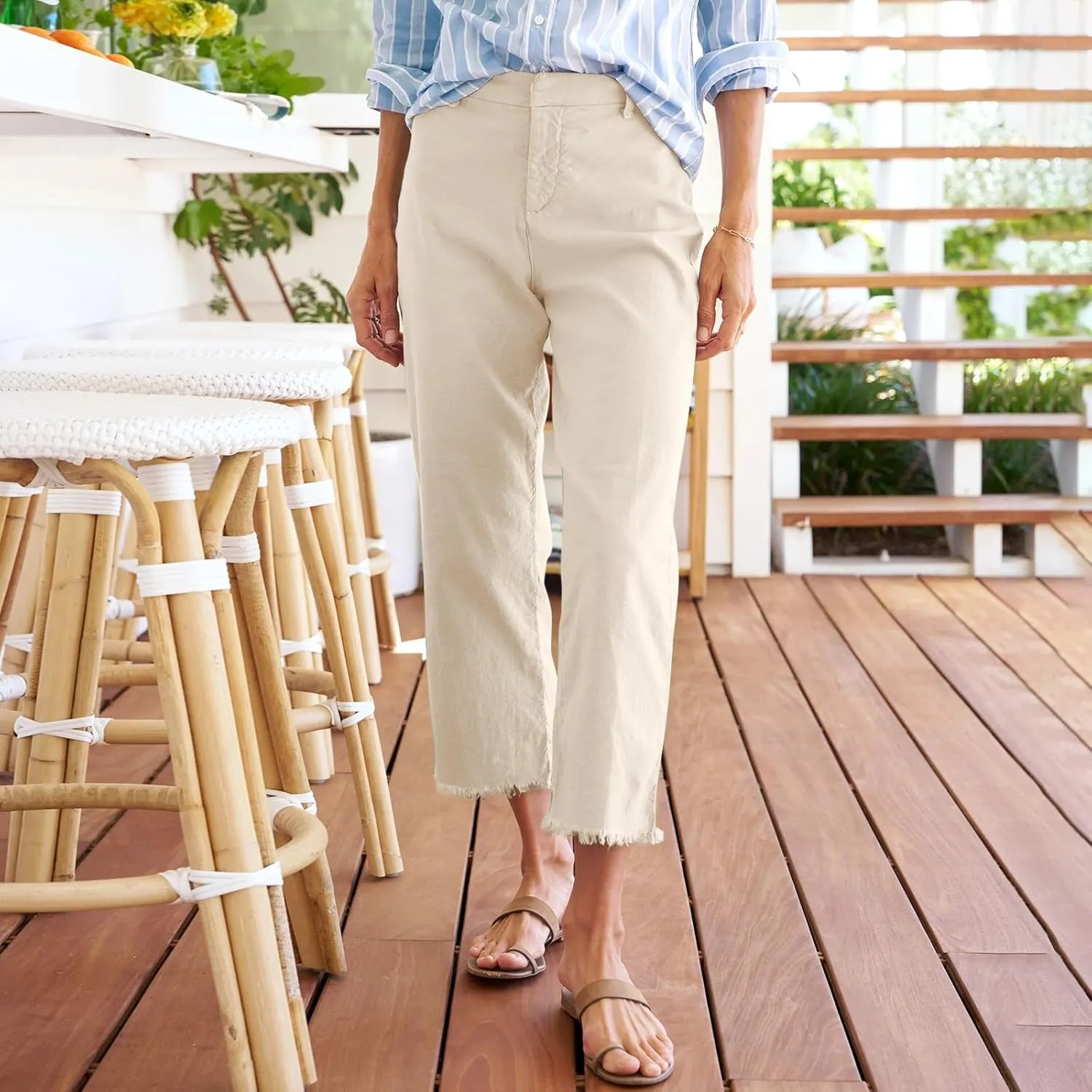 Pants for Women, Casual Pants Peasant Plus Size Straight Leg Linen Plaid