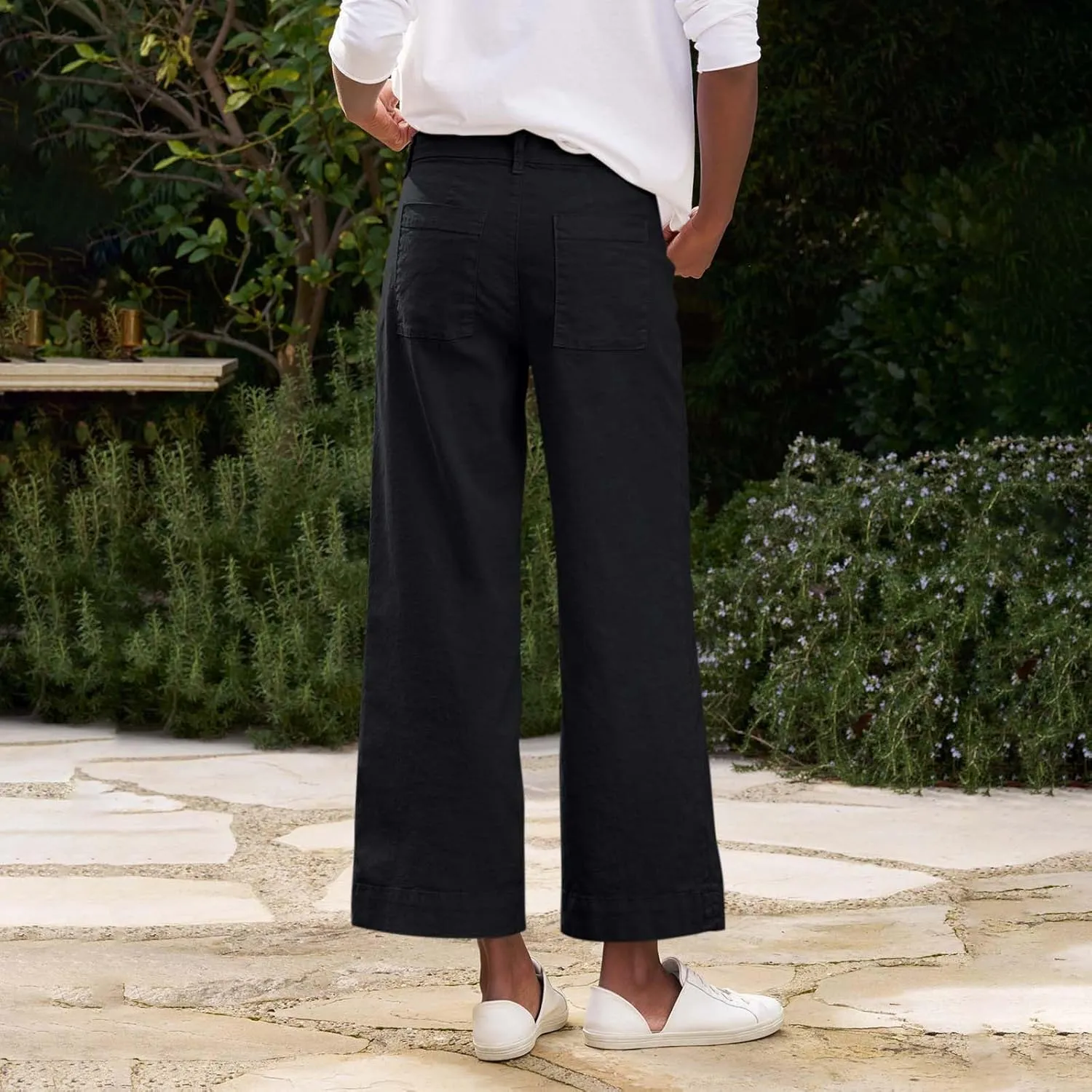 Pants for Women, Casual Pants Peasant Side Button Straight Leg Linen Plaid