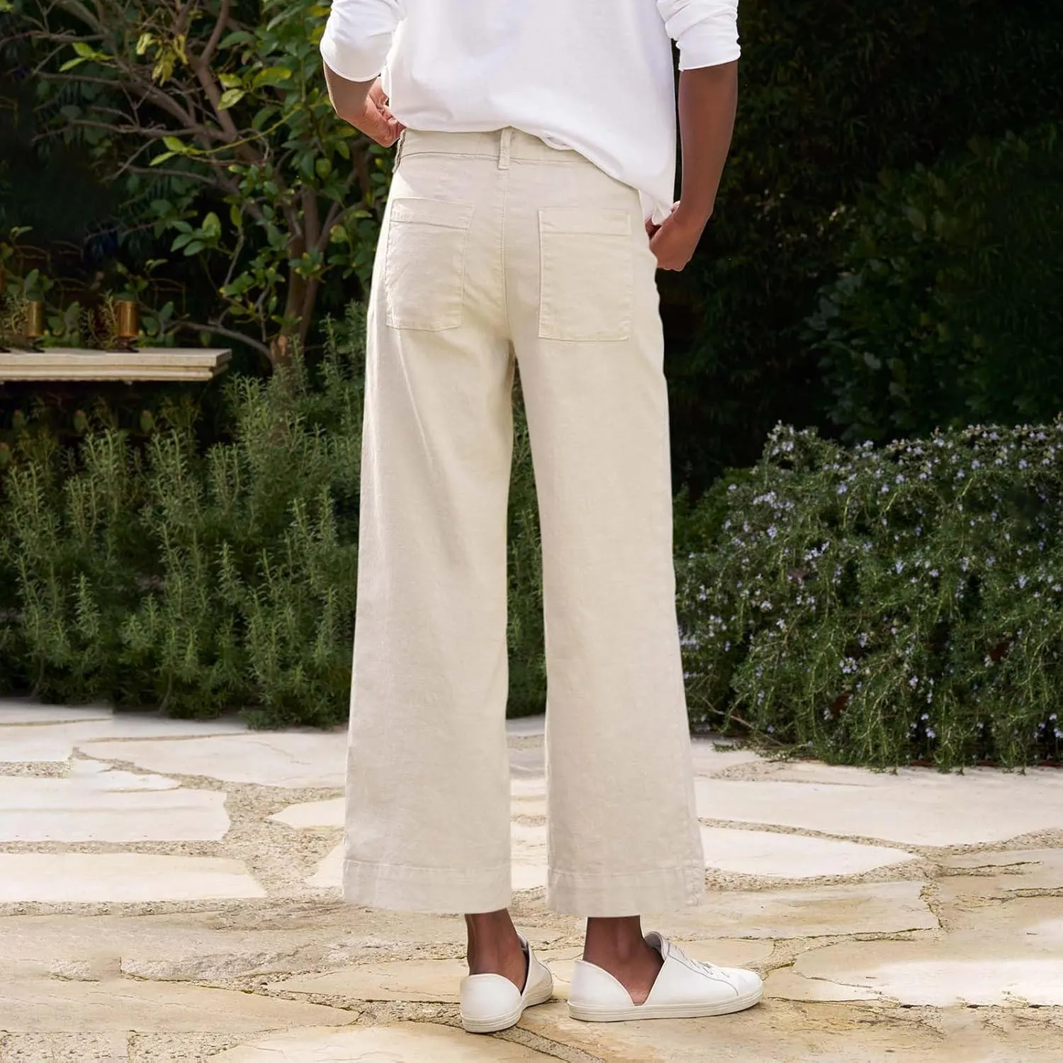 Pants for Women, Linen Straight Leg Peasant Pants WomenS Casual Elastic Waist