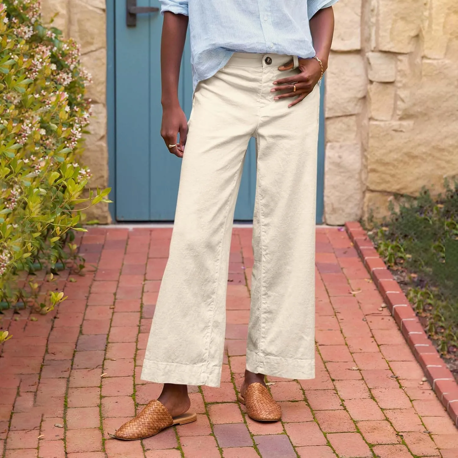Pants for Women, Linen Straight Leg Peasant Pants WomenS Casual Elastic Waist