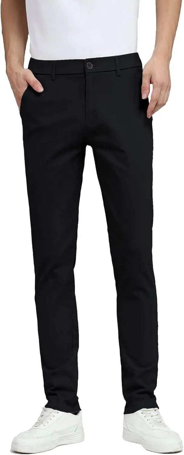 Plaid&Plain Men's Skinny Stretchy Khaki Pants Colored Pants Slim Fit Slacks Tapered Trousers