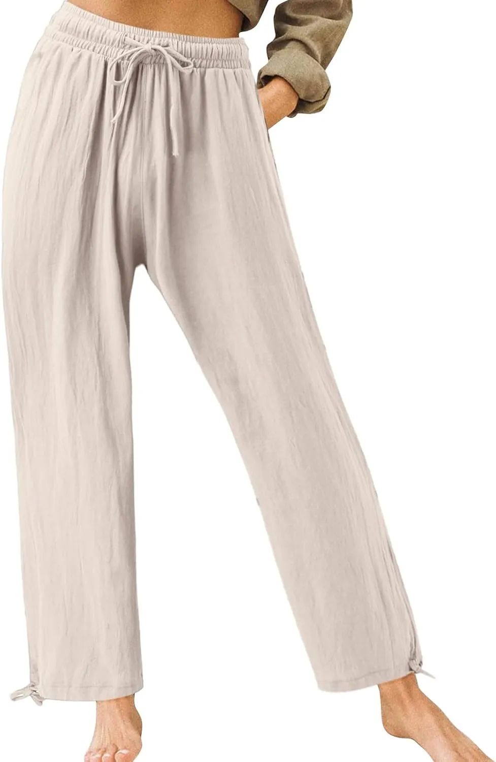 Plus Size Linen Pants for Women Casual High Waisted Wide Leg Palazzo Pants Summer Flowy Beach Trousers with Pockets